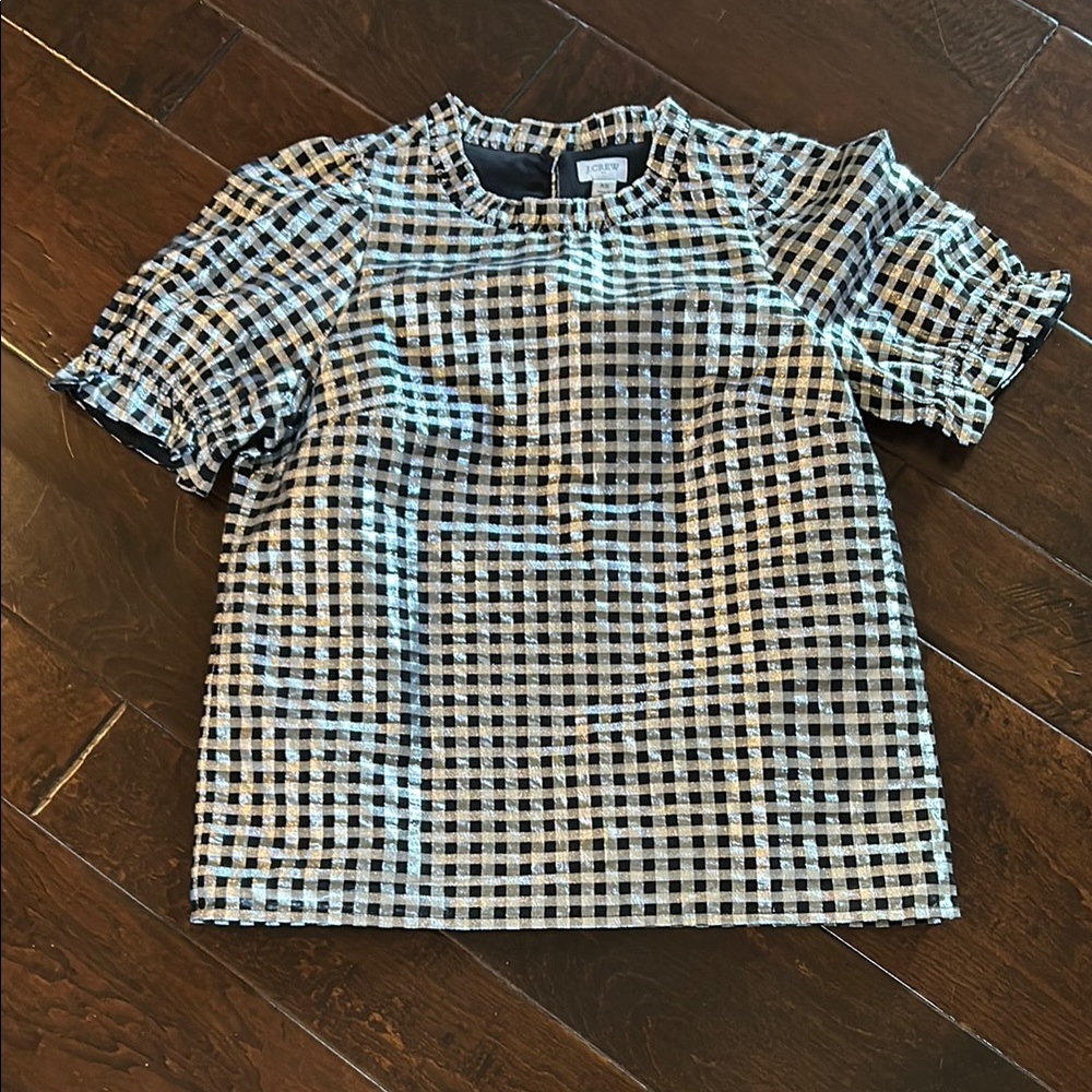 J. Crew Factory Black and White Gingham Blouse
